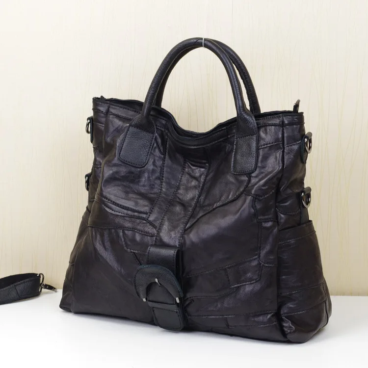 

Real Genuine Leather Women's Fashion Multifunction Random Stitching Handbag Casual Fold Shoulder Messenger Female Tote bag 900