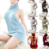 2020 hot style long edition spring sexy backless sexy women turtleneck sleeveless long sweater knit jumper for women