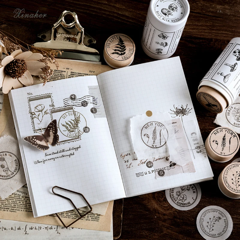 3 шт. винтажная ромашка гриб папоротник печать растения DIY Деревянные и резиновые