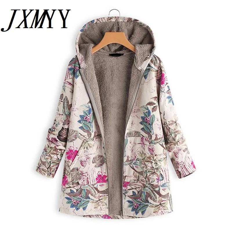 

2021 New Women Winter Warm Floral Hooded Jacket Flower Print Hoody Vintage Oversized Coats Winter Padded Jacket Women Parkas