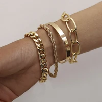 punk curb cuban chain bracelets set for women miami boho gold color charm bracelet bangles fashion multilayer jewelry gift