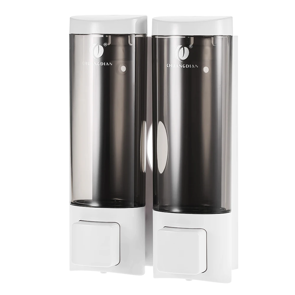 2pcs White Двойной дозатор для жидкого мыла, дозатор для ванной комнаты, дозатор для жидкого мыла, настенный дозатор для моющего средства, шампуня, дозатор для жидкого мыла - Цвет: 2pcs White