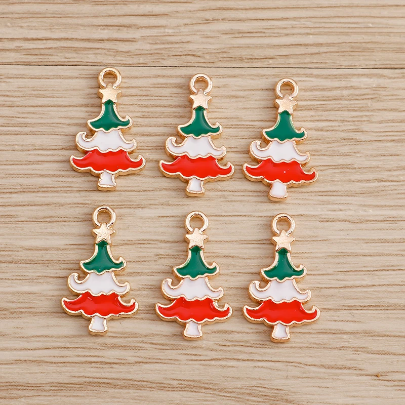 

10pcs 10*18mm 3 Color Christmas Tree Charms for Necklaces Pendants Bracelets Handmade DIY Enamel Star Charms Jewelry Accessories