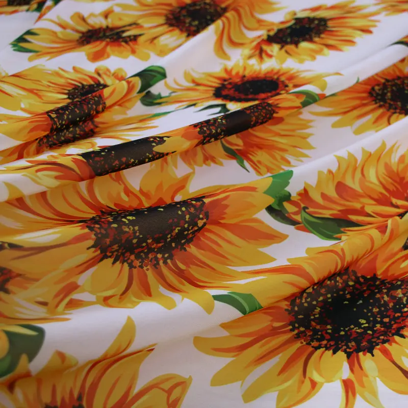 Шелковая шифоновая ткань с цифровой печатью подсолнухов мягкая для платья 75D