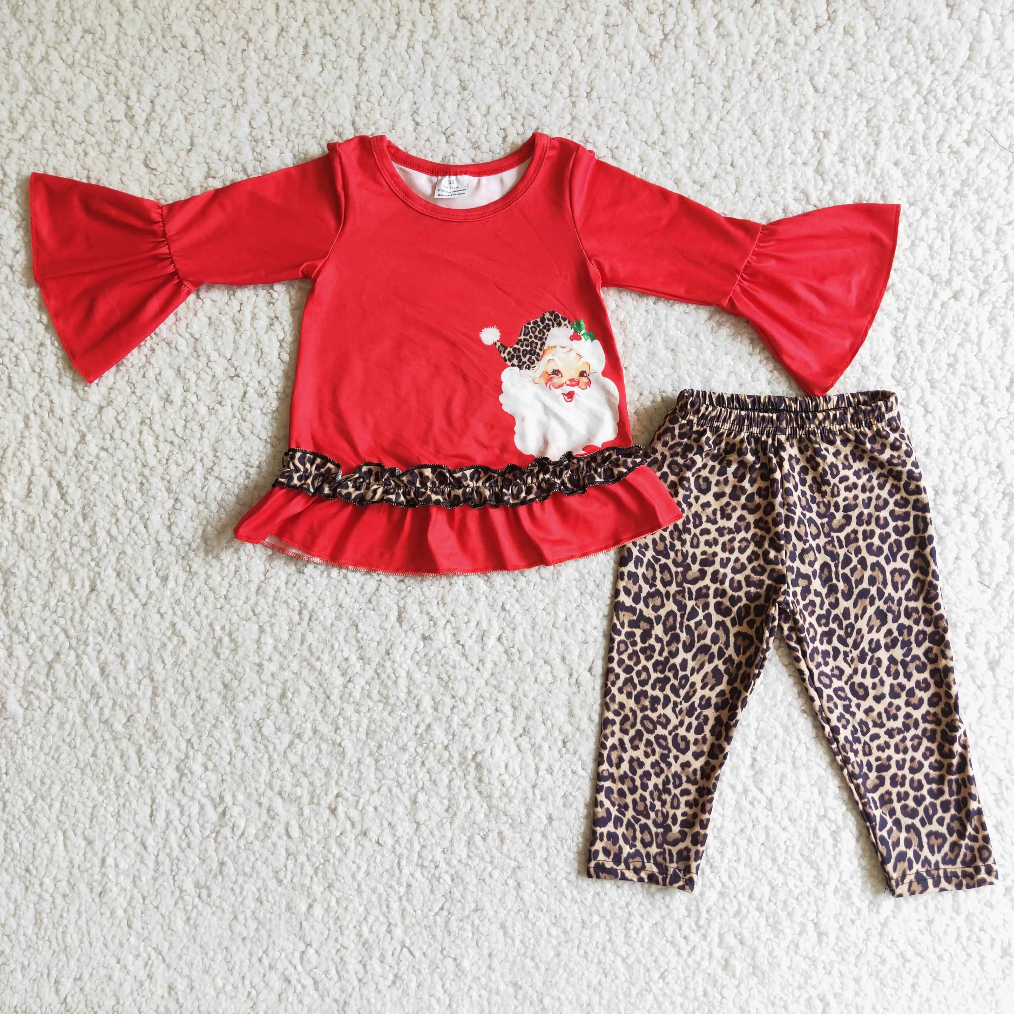 

baby girls' clothing sets Santa's leopard print pantsuit with red long-sleeve top boutique children clothes Ready To Ship