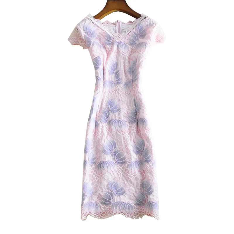 

AELESEEN Office Ladies Dress 2020 Spring Summer High Quality Summer Dress Flower Embroidery Mini Elegant Party Dress Vestidos