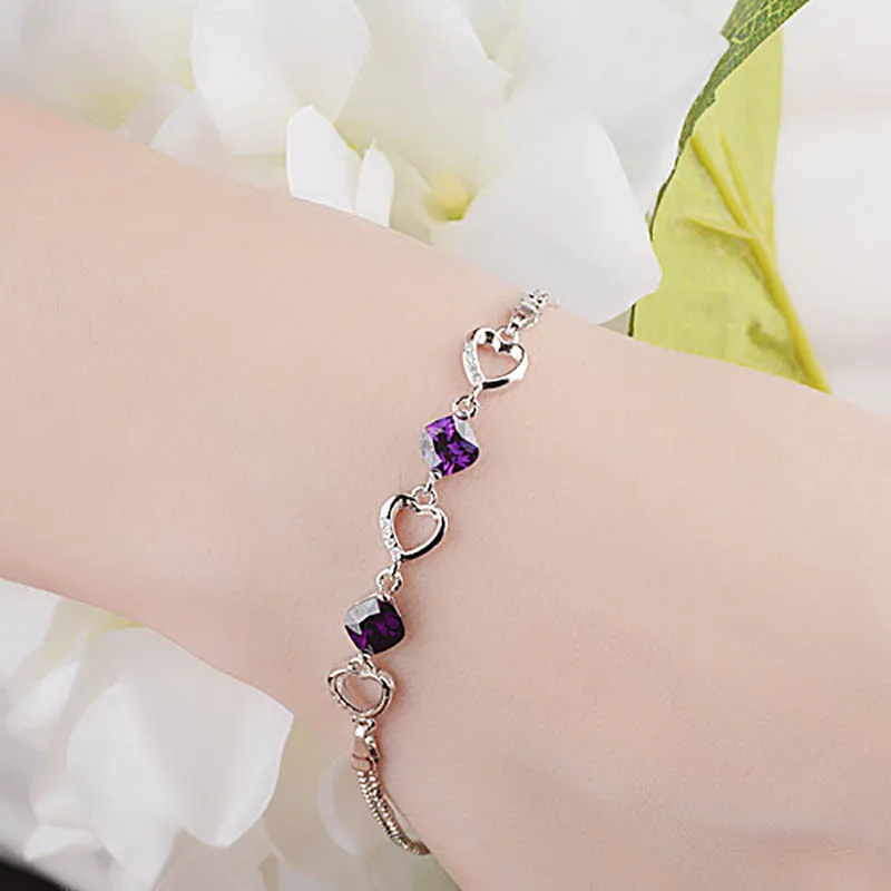 Bague Ringen, Нежный Аметист, в форме сердца, браслет-цепочка для женщин, драгоценный камень, серебро, 925, ювелирное изделие, для свиданий, помолвки