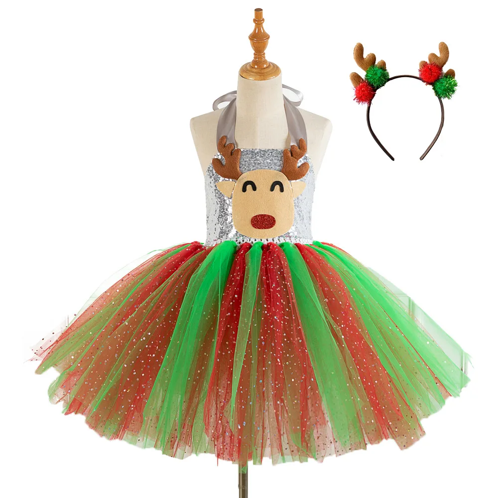 Sequins Deer Tutu Dress Halloween Costume For Girls Kids Birthday Party Children Cosplay Animal Sika Up Clothes | Тематическая