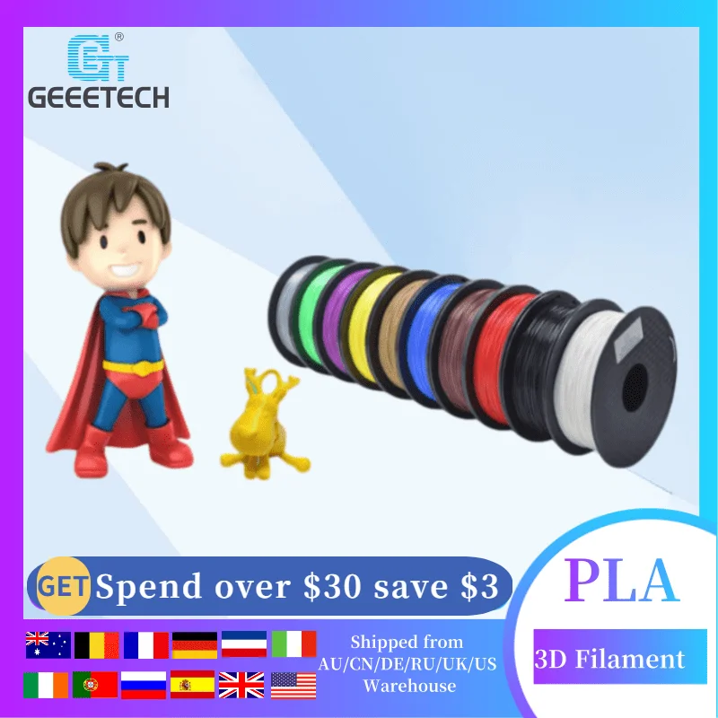 Geeetech 3d нить PLA PETG ABS 1 кг 1,75 мм 3d Принтер Нити, без спутывания, расходные материалы для 3d принтера, 1 кг катушка, Слик, дерево