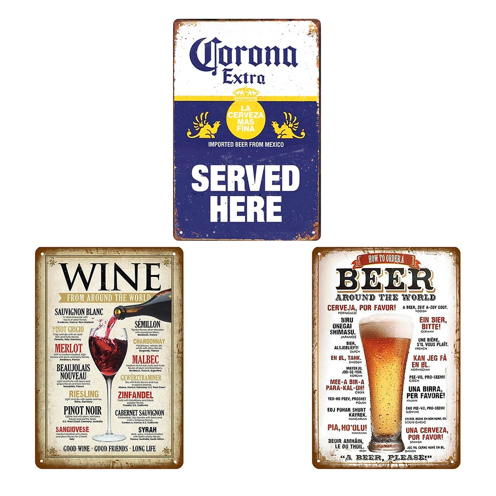

Retro Vintage Painting Liquor Metal Plate Poster Tin Plaques Wall Signs for Bar Pub Home Room Decorations