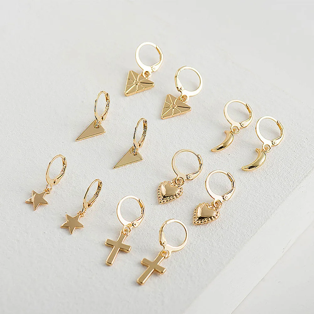 Wild New Tiny Hoop Earrings For Women Girl Gold Cartilage Jewelry Heart Cross Star Triangle Charm Earring | Украшения и