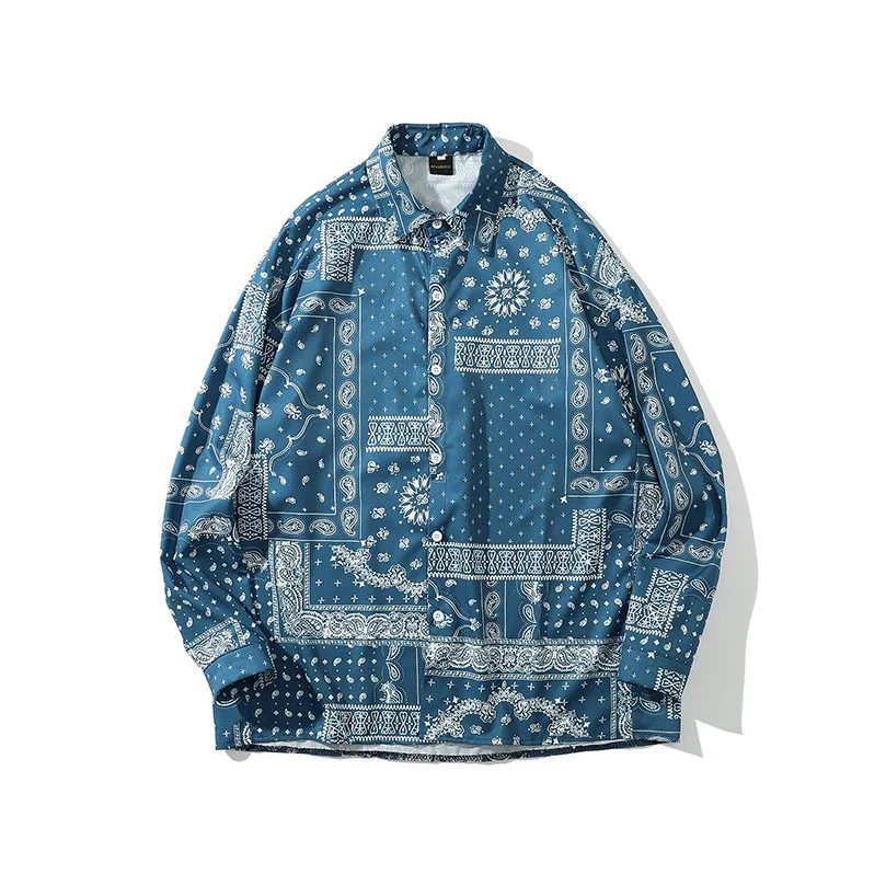 Мужская рубашка-бандана с геометрическим рисунком свободные рубашки длинными