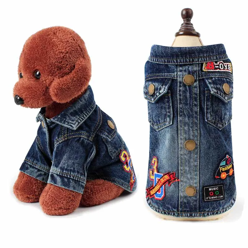 Джинсовая одежда для собак ковбойская рубашка с карманами и мультяшным рисунком