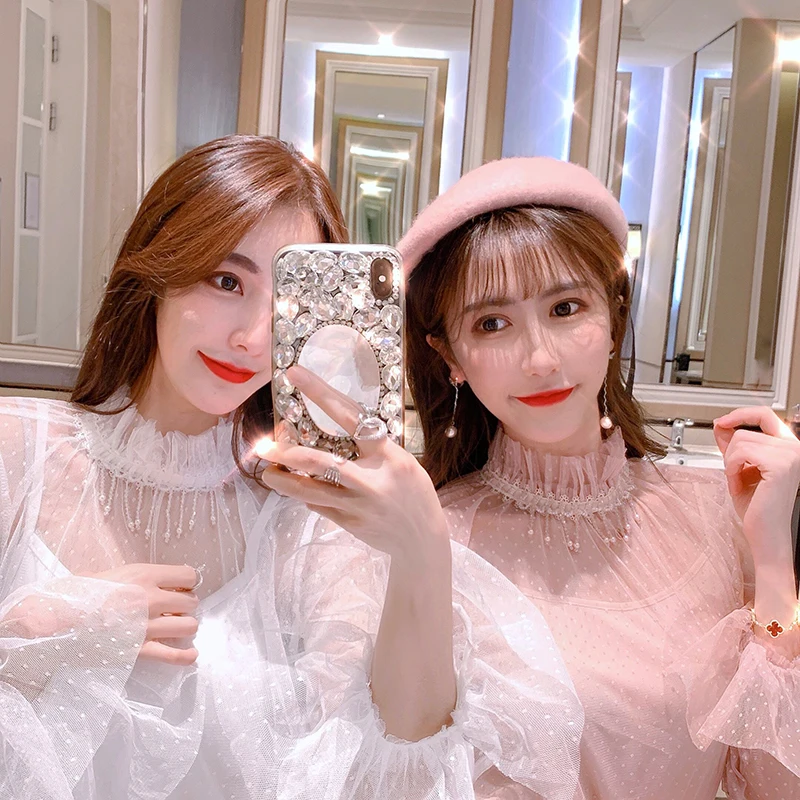 Zhangxinzi женская рубашка с внутренней сеткой весна 2020 новый стиль высокий воротник