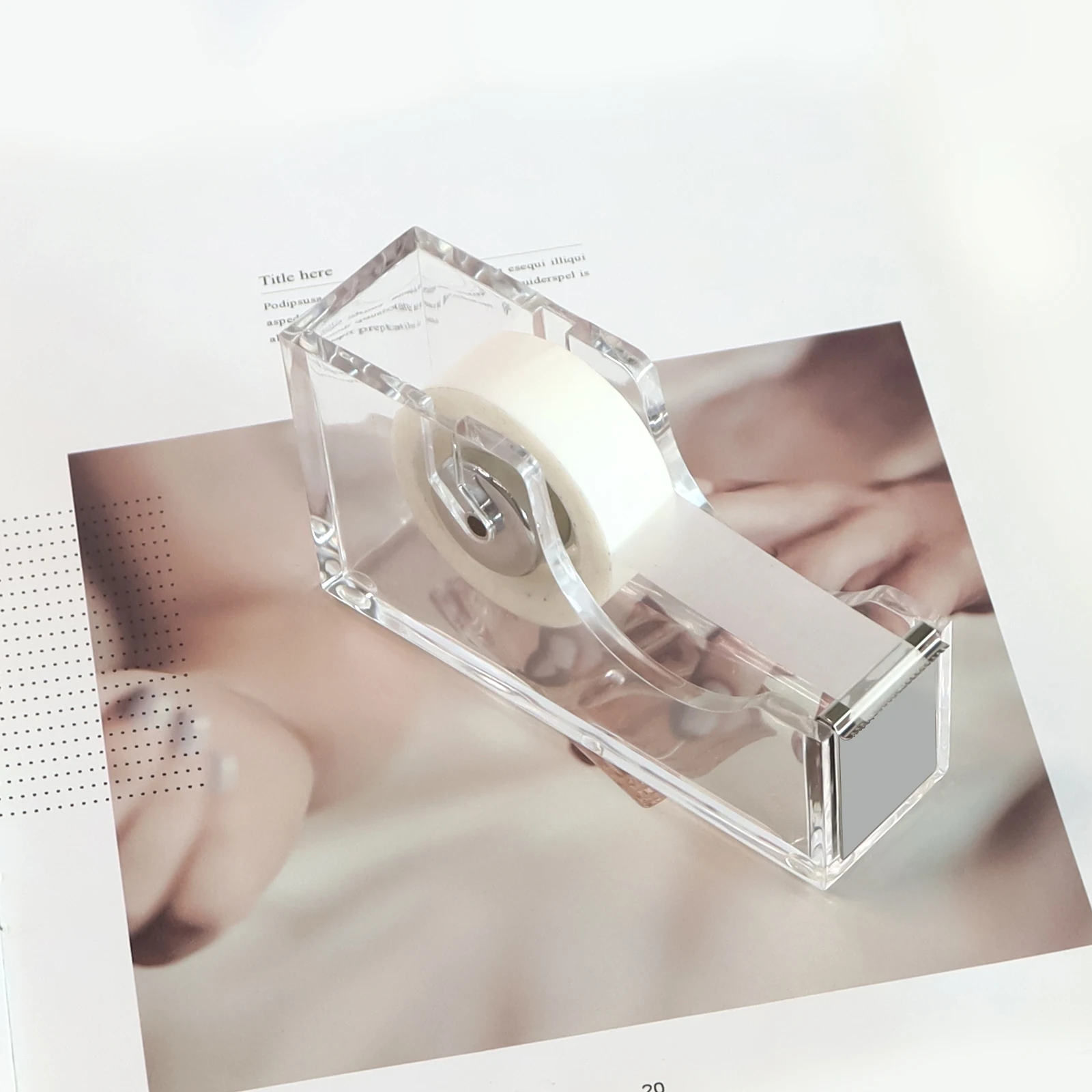 Transparent Acrylic Tape Dispenser Silver Metal Blade Simple Beautiful And Practical Desktop School Office Stationery Supplies
