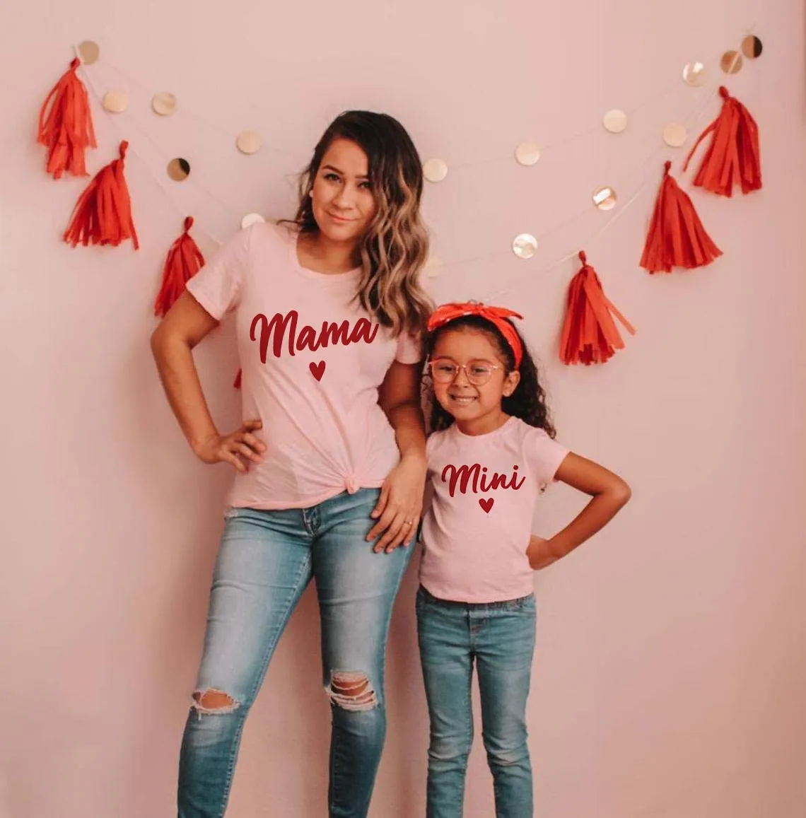 Camiseta rosa y blanca para mam&aacute; y yo, camisas a juego para madre e hija, conjuntos familiares a juego-0