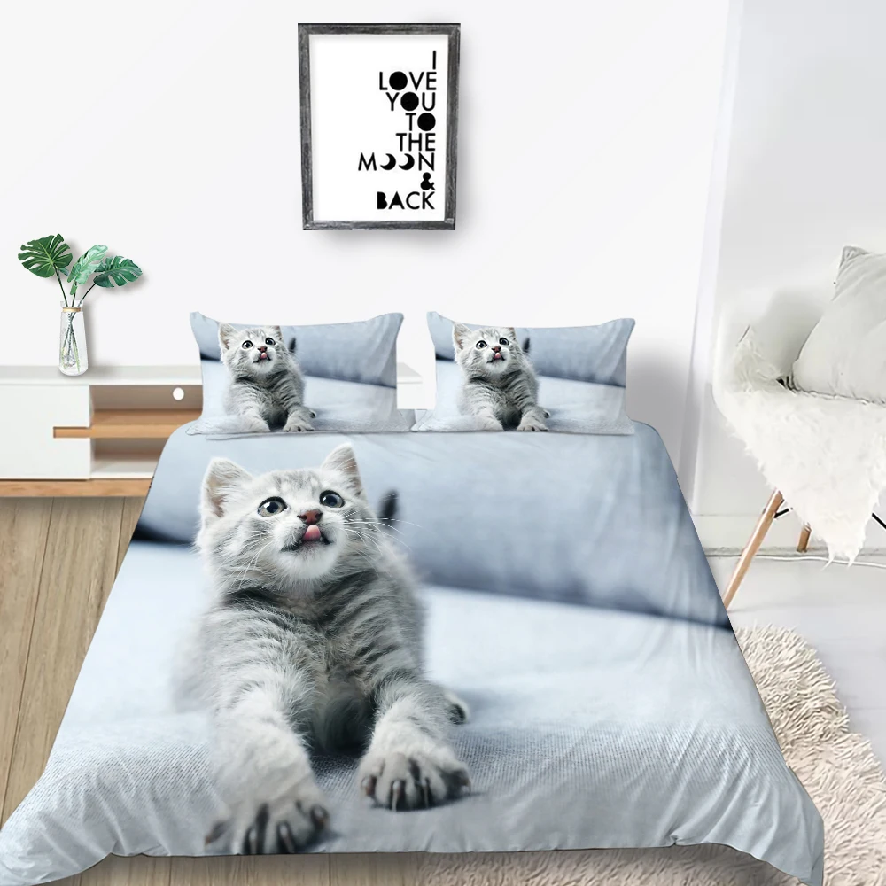 

Queen Size Bedding Set Cute Kitten Fashion High End Duvet Cover For Children King Twin Full Single Double Unique Design Bed Set