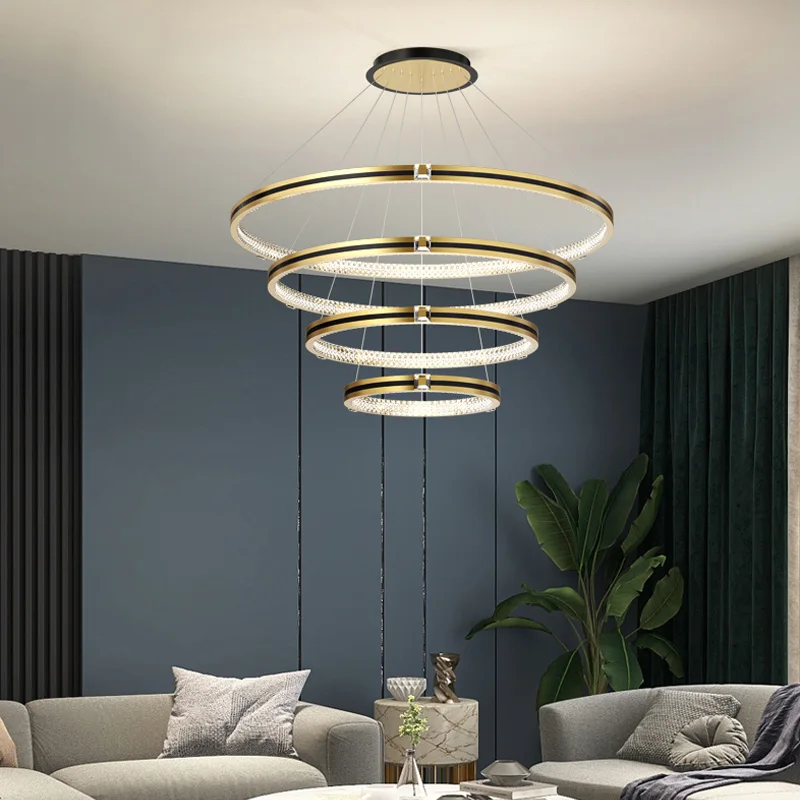 

NEW Dining roomcrystal chandelier simple modern ring loft duplex building large living room hall villa luxury Restaurant Light