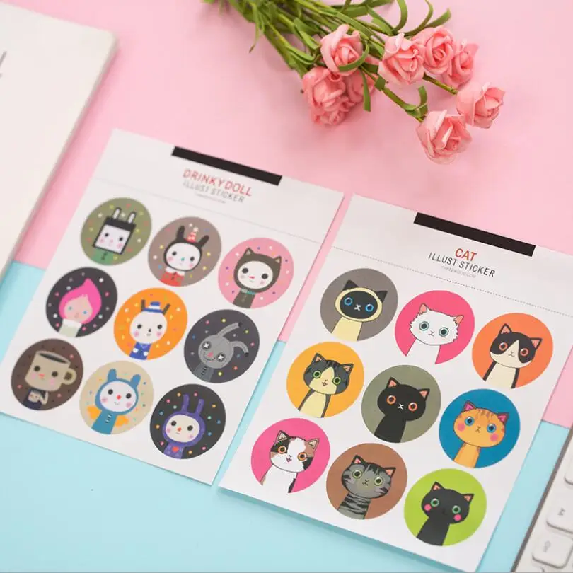 18 наклеек в виде мультяшного кота | Канцтовары для офиса и дома