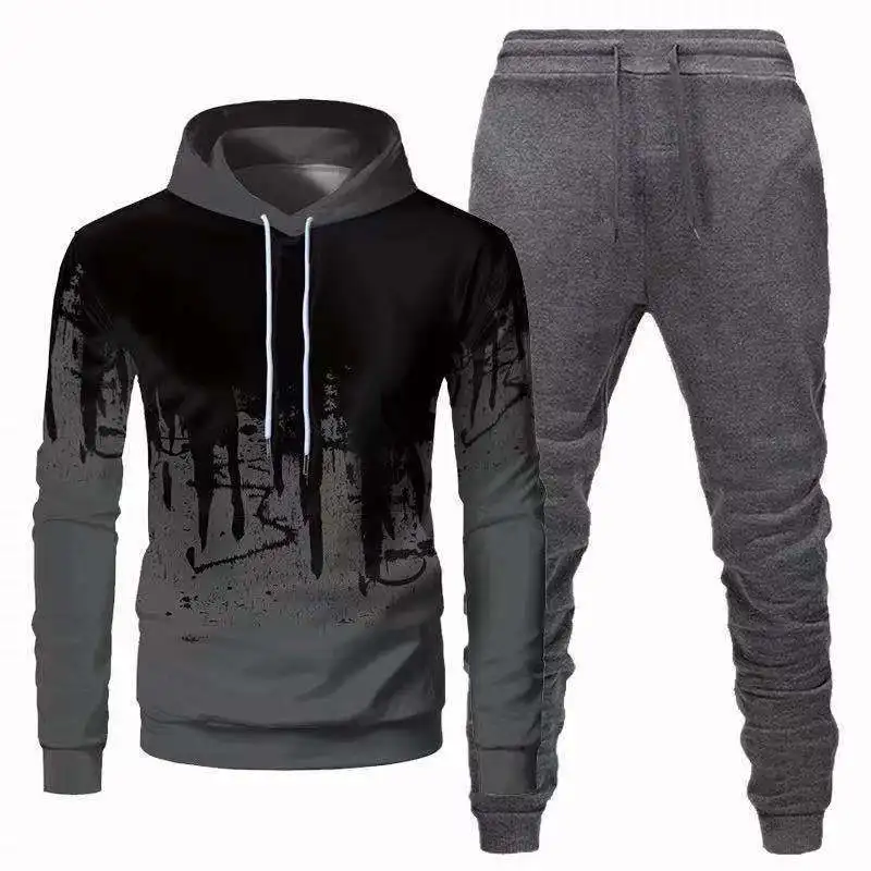 

Trendy new men's hooded suit digital printing fashion sweater long-sleeved plus velvet sweatpants sports sweater men's clothing