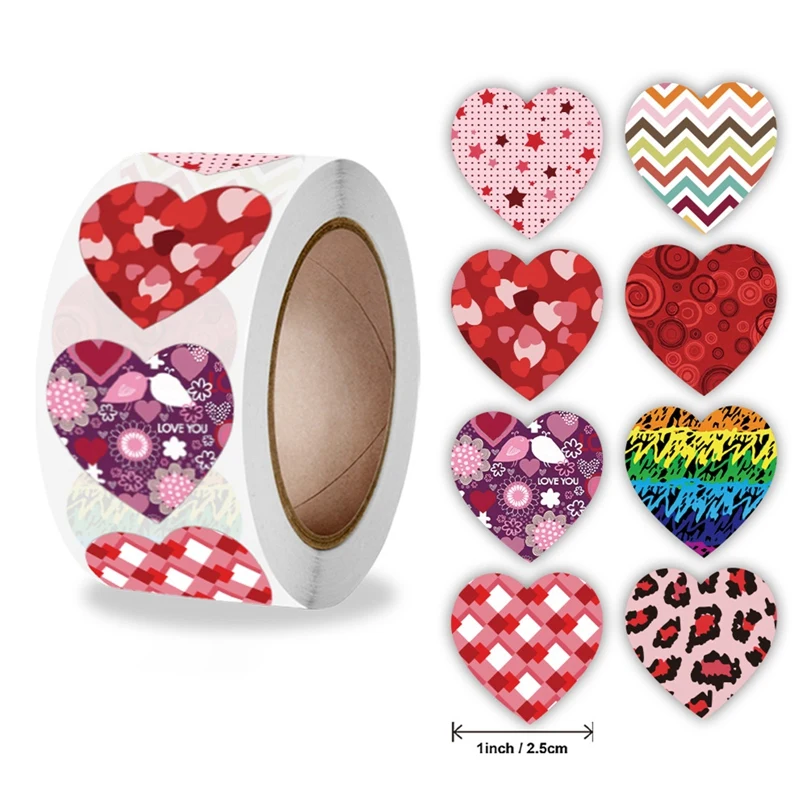 

500 pcs/roll Love Heart Shaped Sticker Valentine's Day Scrapbook Gift Packaging Seal Birthday Party Wedding Decor Label 1 inch