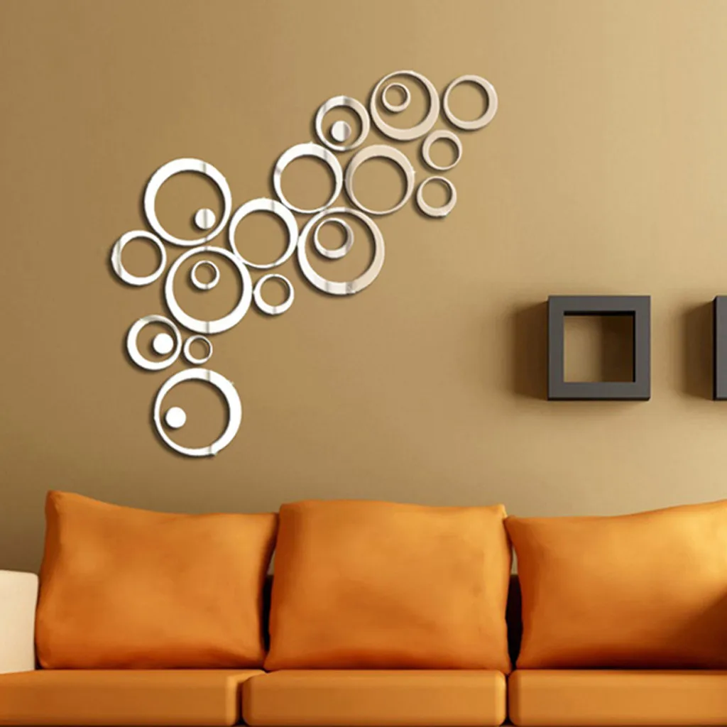 KAKUDER стена Стикеры 23 шт. 3D круги зеркальные настенные s DIY виниловые Home Decor Съемный