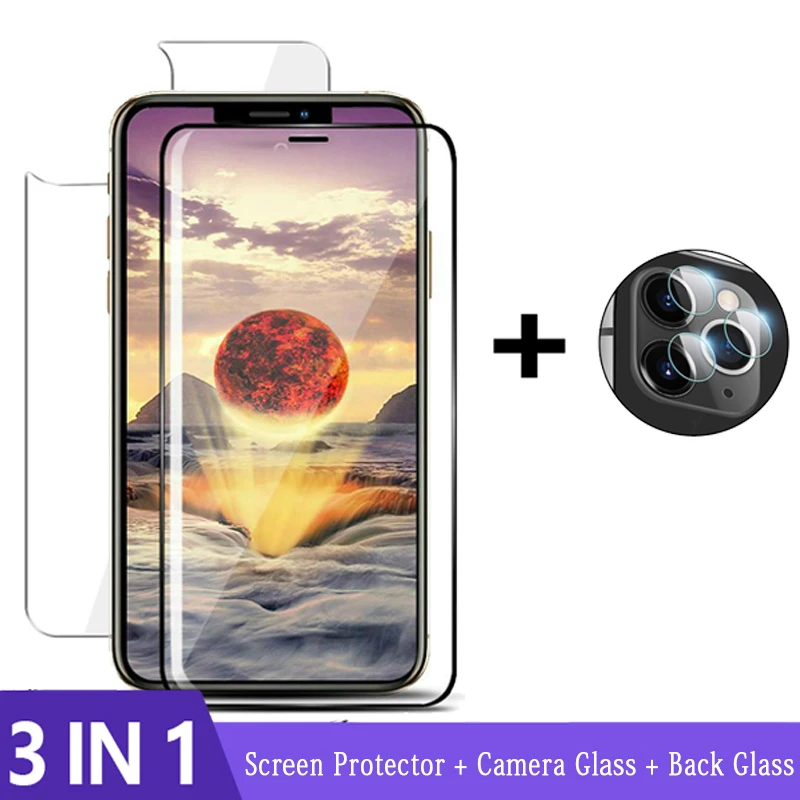 Защитное стекло 3 в 1 для iphone 11 закаленное Pro Max защита экрана задней камеры