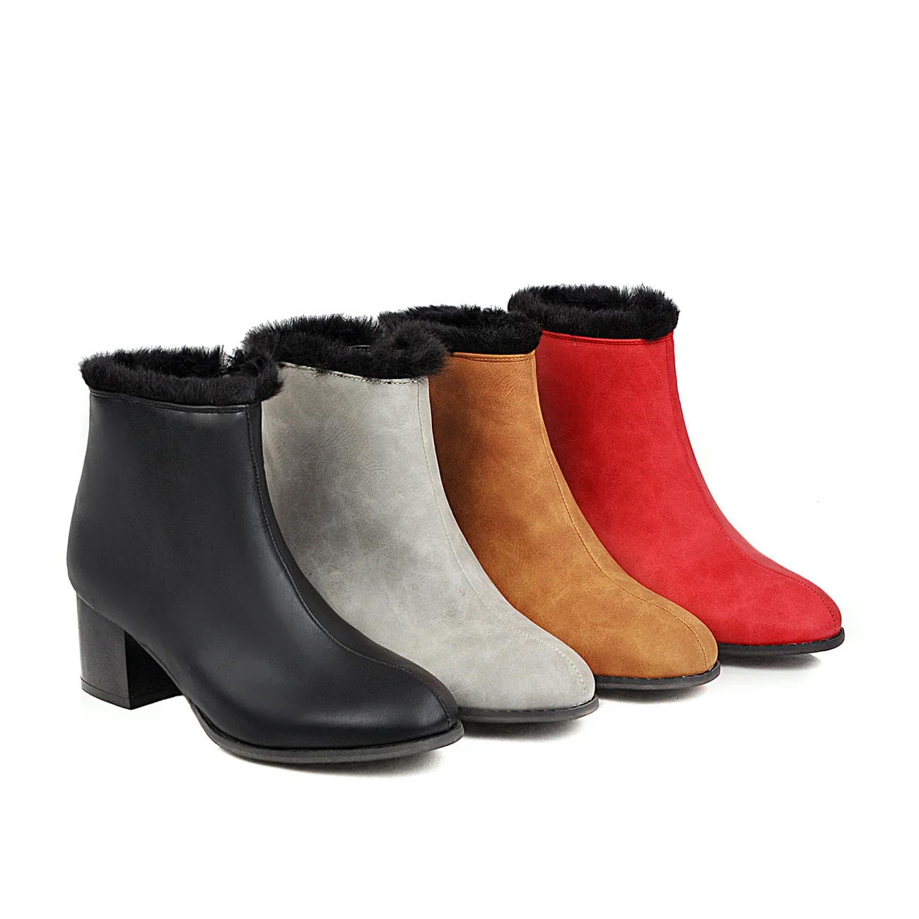 Женские сапоги на молнии с коротким круглый носок обувь среднем каблуке Зимняя