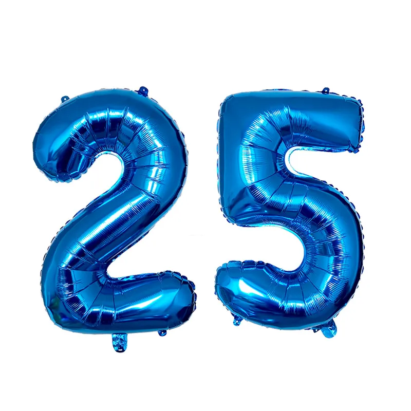 Синий 2 шт. 40 дюймов розовое золото номер 25 фольга шары для взрослых 25th День рождения Юбилей цифры гелий балаос украшения Globos - Цвет: Синий
