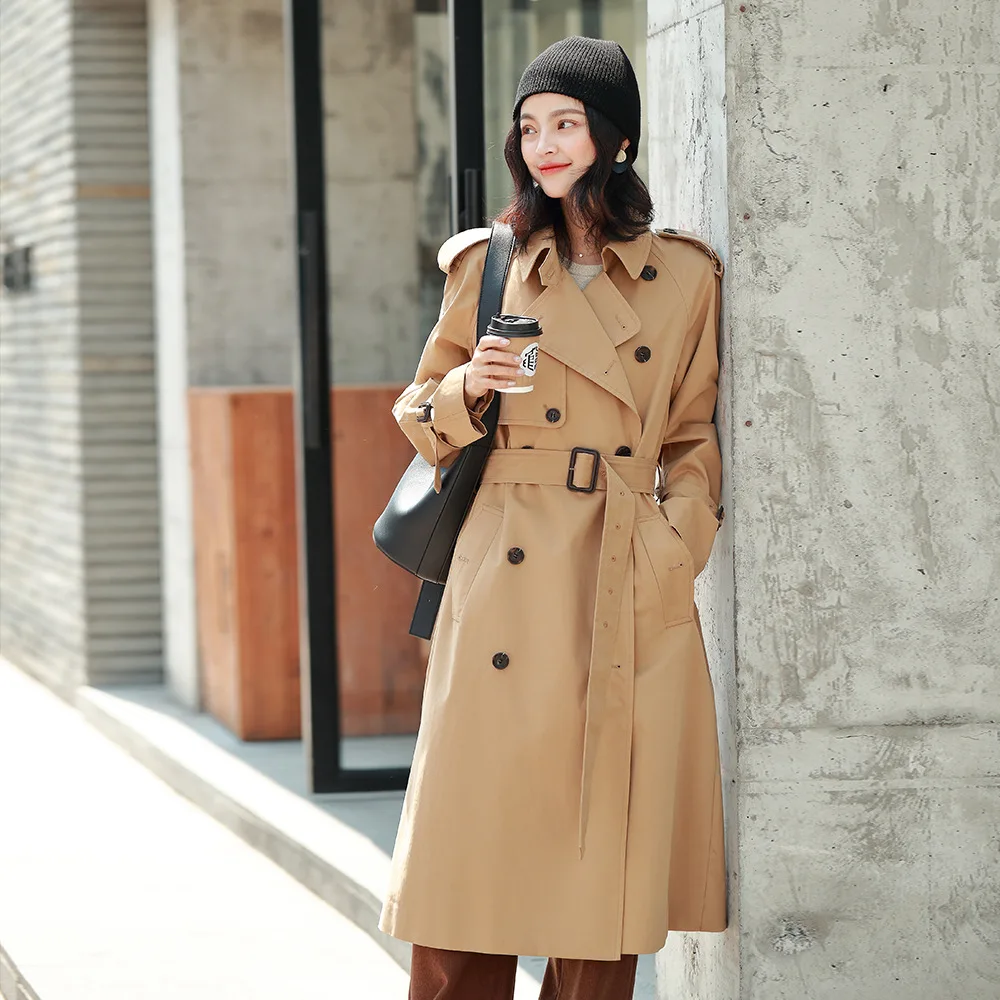 

The 2020 Autumn Ladies Mid-Length Literary Retro Style Windbreaker Jacket Pure Cotton Material.