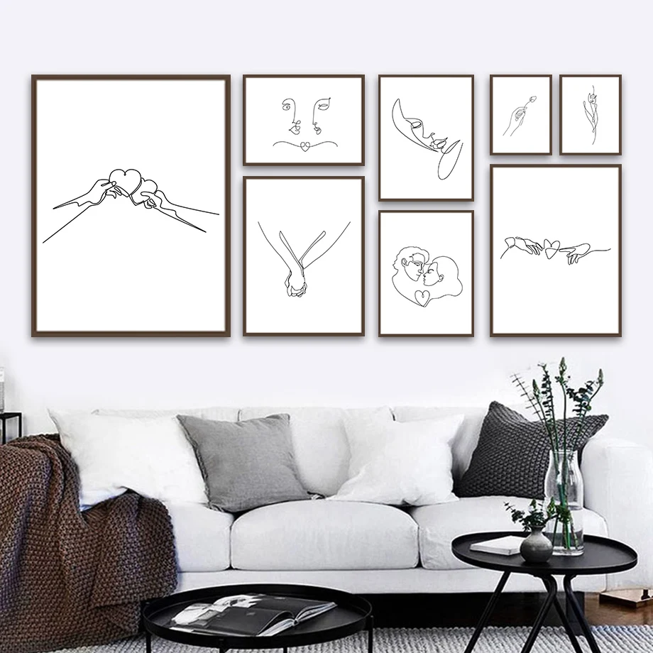 

Black White Line Heart Love Girl Romantic Wall Art Canvas Painting Nordic Posters And Prints Wall Pictures For Living Room Decor