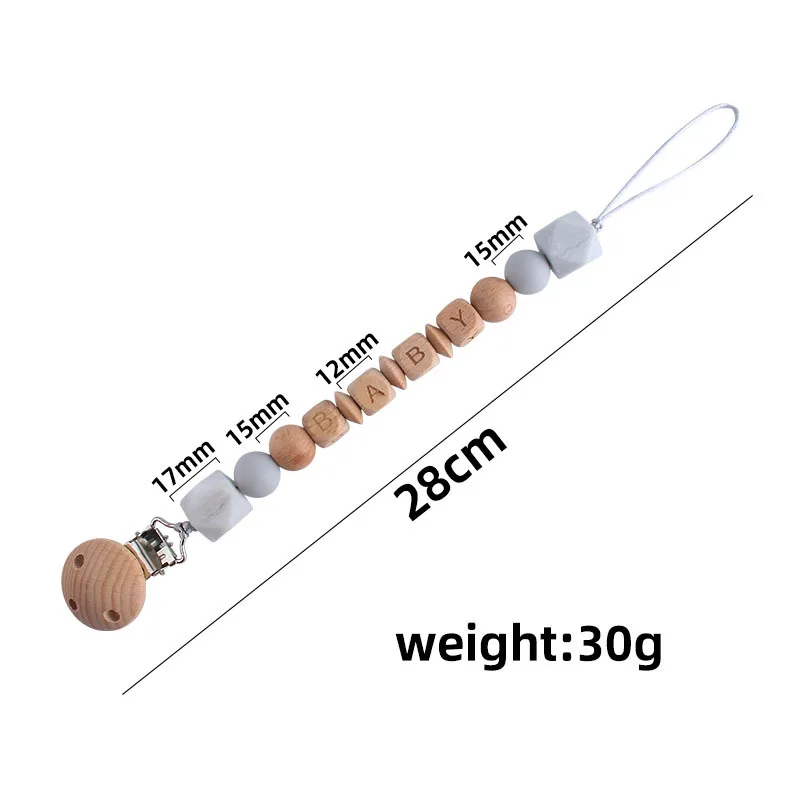 Coskiss de silicona DIY beb&eacute; Clip de madera para chupete y madera de haya alfabeto Cadena de chupete dentici&oacute;n del beb&eacute; suave juguetes de regalo-5