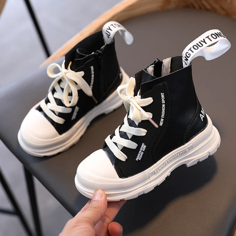 Осенне зимние теплые детские ботинки для девочек модная детская обувь из