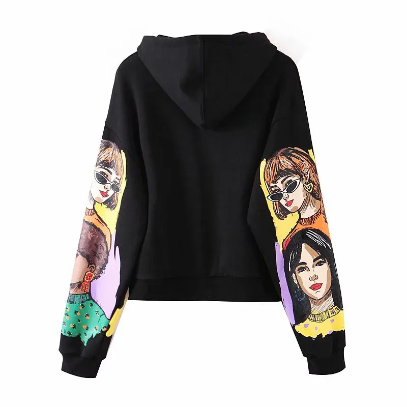 Элегантная Толстовка с принтом для девочек пуловер капюшоном и длинным рукавом