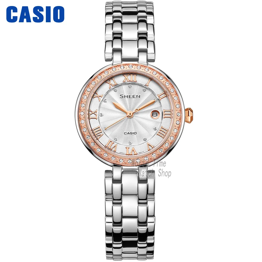 SHE4034BSG7A-1 Часы Casio SHEEN женские часы Swarovski Crystal топ класса люкс комплект 50м Водонепроницаемые кварцевые женские часы женские Розовое золото Подарки Часы Спортивные часы relogio feminino reloj mujer montre homme bayan - Цвет: SHE4034BSG7A-1