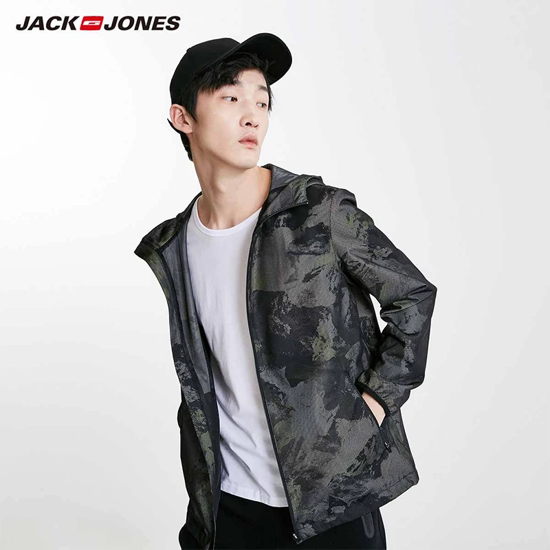 Мужская камуфляжная куртка JackJones с капюшоном и кулиской уличная одежда