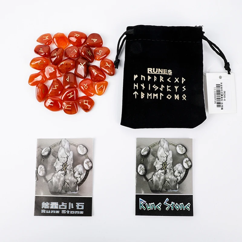 

25Pcs/Bag Natural Carnelian Crystal Runes Stone Sets Tumbled Divination Fortune-telling Healing Meditation Gift Collection