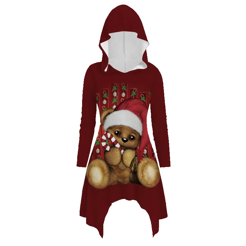 Женское платье модное для отдыха с рисунком карты длинным рукавом капюшоном О