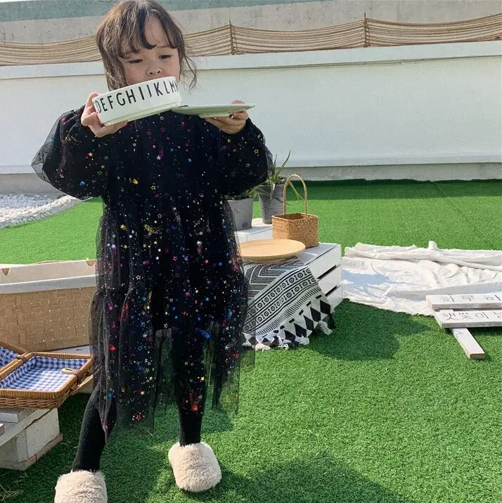 2019 Новые Детские Зимние флисовые платья с блестками и звездами милая одежда