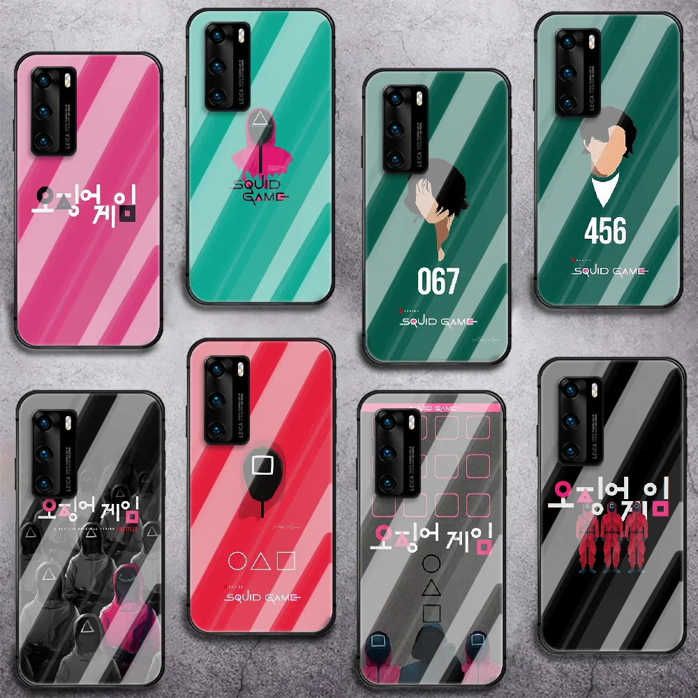 

Squid game Tempered Glass Phone Case Cover For Huawei Honor Mate P 8 9 10 20 30 40 A X I Pro Lite Smart 2019 Coque Black Shell