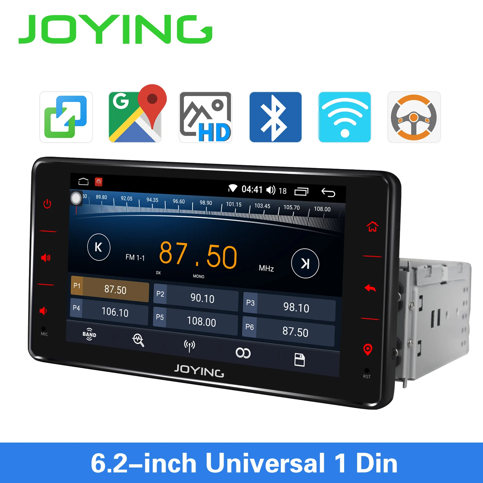 JOYING one din автомагнитола Android 8,1 стерео 6,2 дюймов головное устройство универсальное 1 ГБ ОЗУ 16 Гб ПЗУ gps навигация Авторадио аудио плеер