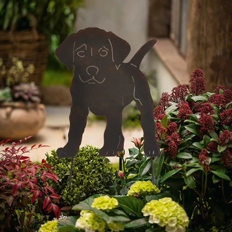 

2D Dog Figure Ground Insert Decor for Outdoor Hollow Lifelike Animal Metal Statue Peg for Garden Manor 30*47CM RERI889