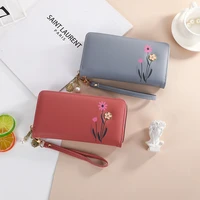 womens long printing wallet made of leather pearl tassel card holders zipper banknote coin purses female money clip clutch bag