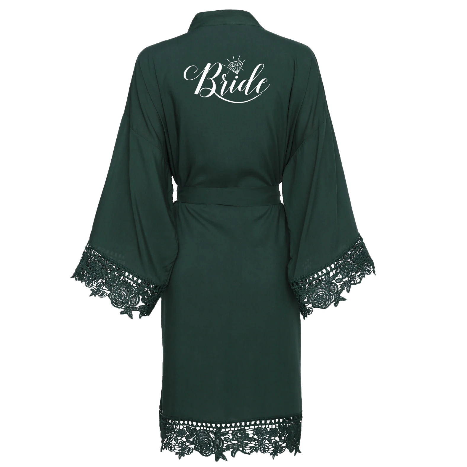 green Bride Owiter искусственный шелк зеленый сплошной хлопок кимоно халаты с кружевной отделкой для женщин свадебный Халат короткий пояс халат пижамы белый - Цвет: green Bride