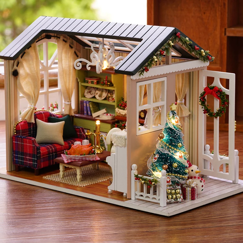 

Dollhouse Miniature DIY Doll House with Wooden House Furniture Toys for Children Holiday Christmas Home Decoration Decor