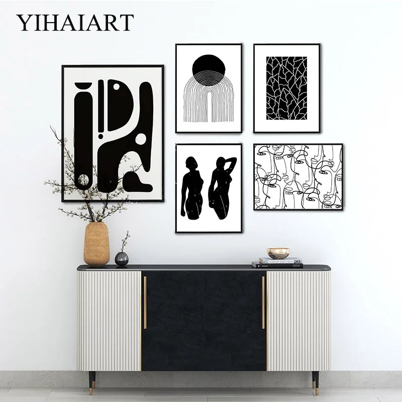 

Black White Line Drawing Poster Modern Abstract Face Female Canvas Print Painting Minimalist Wall Art Picture Room Home Decor