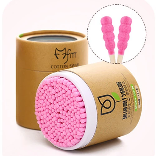 100/200pcs/Box Bamboo Baby Cotton Swab Wood Sticks Soft Cotton Buds Cleaning of Ears Tampons Cotonete Pampons Health Beauty - Color: Pink-200pcs