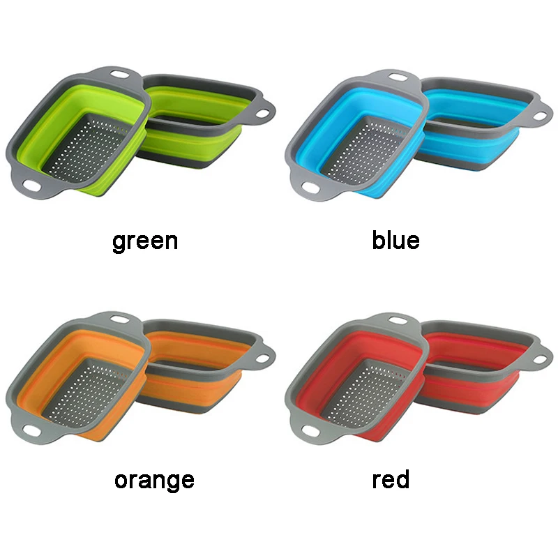

Folding Fruit Vegetable Washing Basket Strainer Portabl Silicone Colander Collapsible Drainer With Handle Kitchen Tools