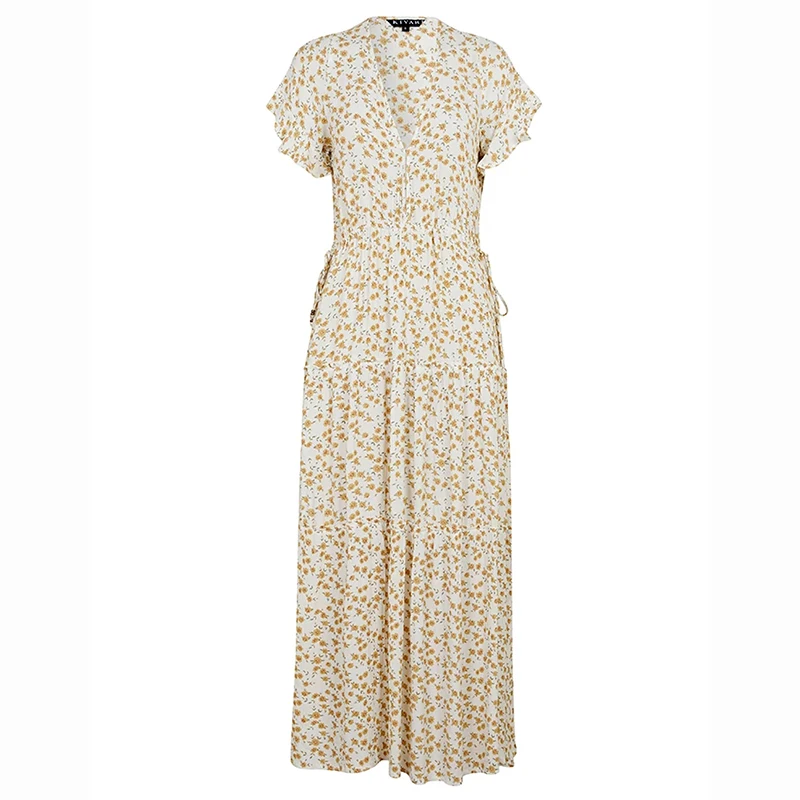 

2020 web celebrity hot style cross-border women's dress boho ruffled floral v-neck dress long sweet girl dress