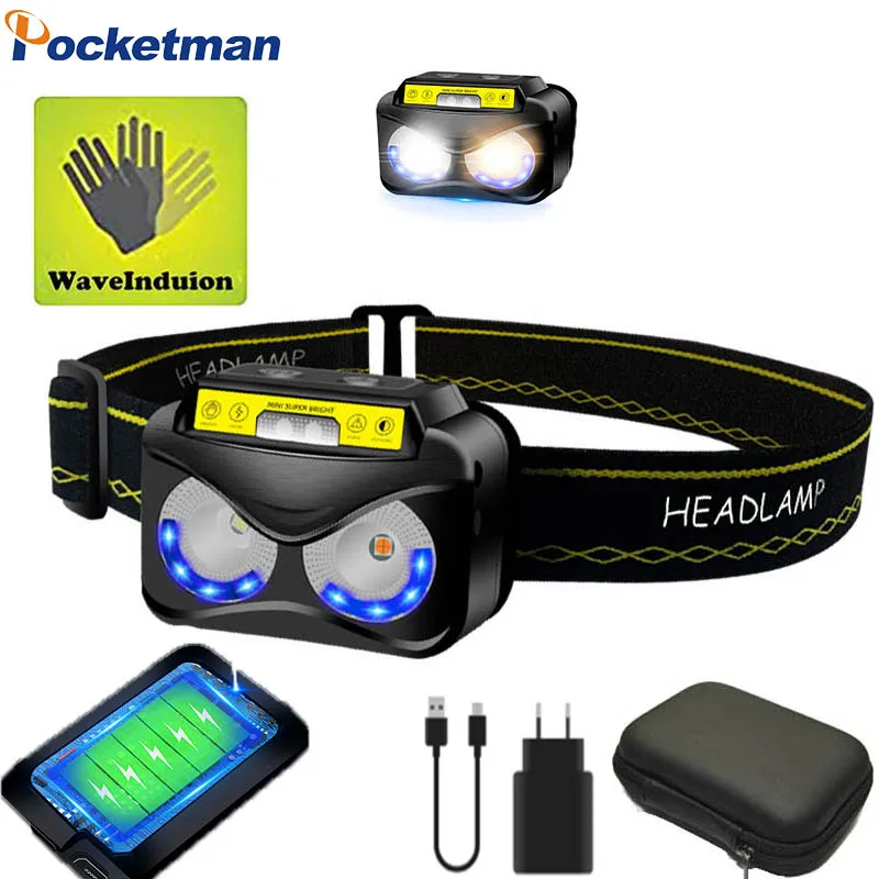 

Motion Sensor USB Rechargeable Headlight Super Bright Waterproof Powerful Headlamp Zoomable Head Torch With Built-in Battery